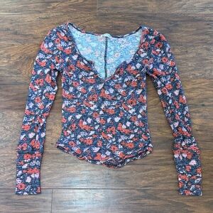 Free People Multicolor Floral Long Sleeve Top